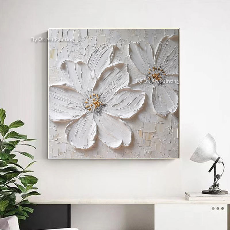 Painting Knife Palette - 100% Hand-painted Neutral White Flower Room