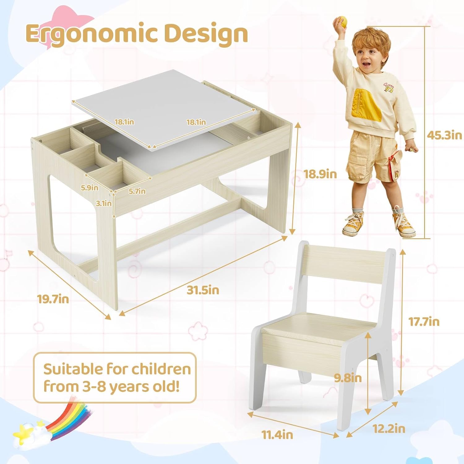 3 in 1 Kids Art Table and Chai - đánh giá và giá Art And Craft For Nursery
